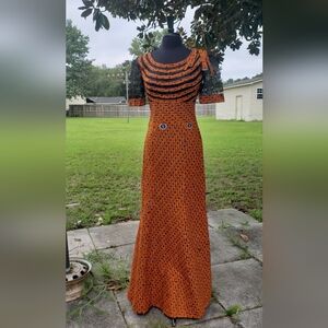 Vibrant Orange and Blue Maxi Dress